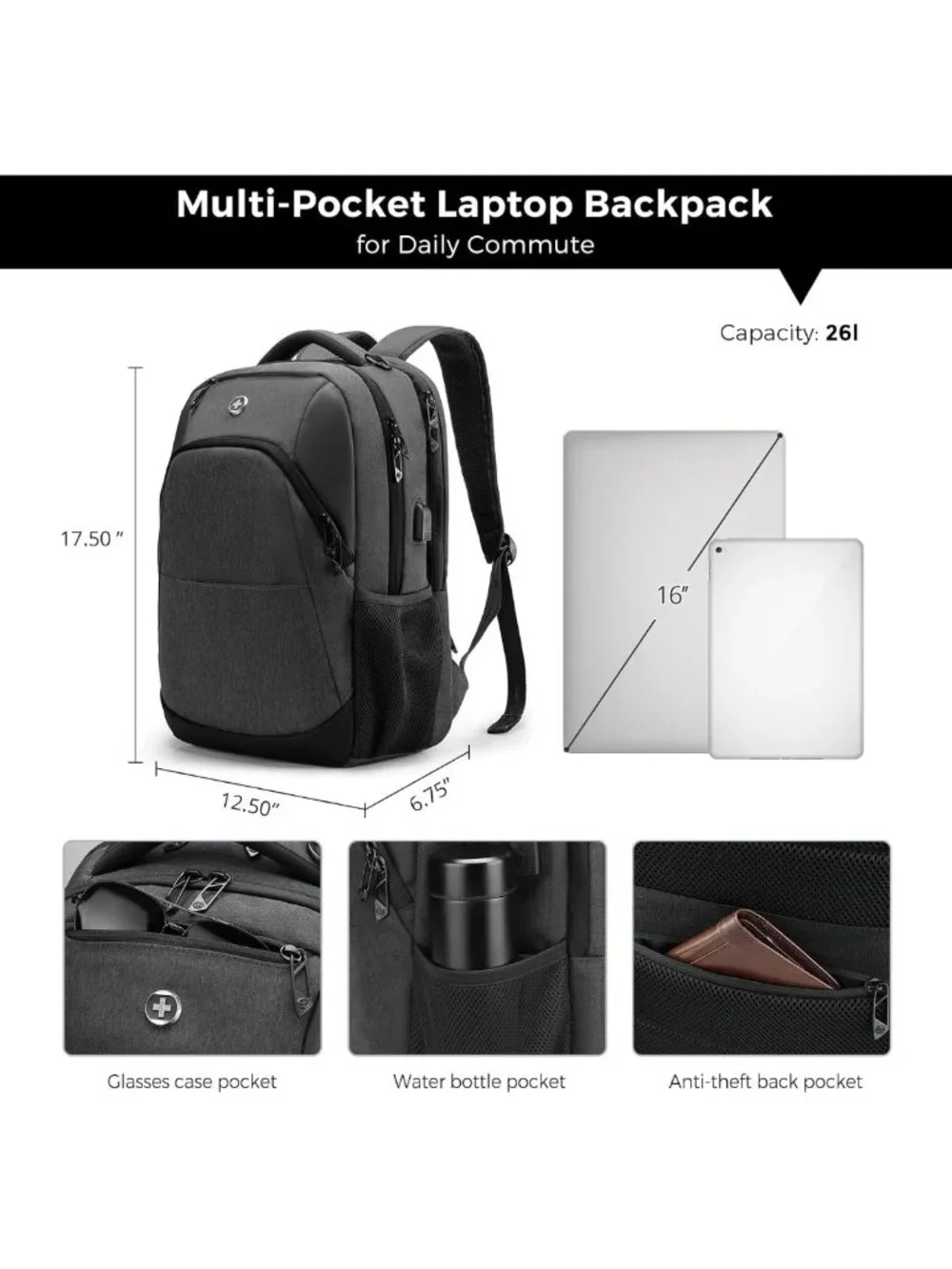 Stylish 16-Inch Laptop Backpack for Men & Women | Travel & Work Ready Design